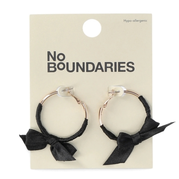 No Boundaries Jewelry - No Boundaries Black Fabric Bow Gold Hoop Earrings